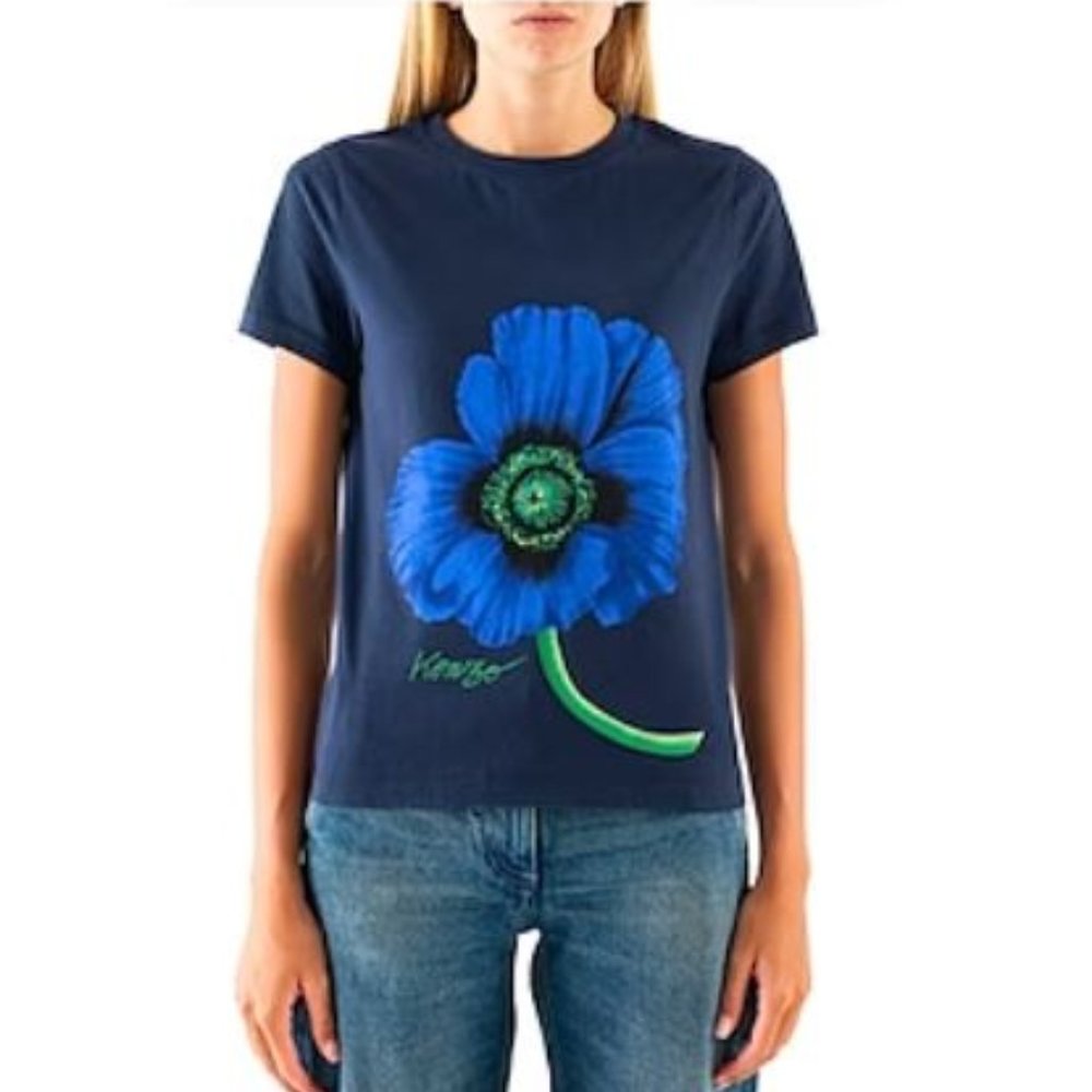 Kenzo Blue Poppy printed cotton T-shirt